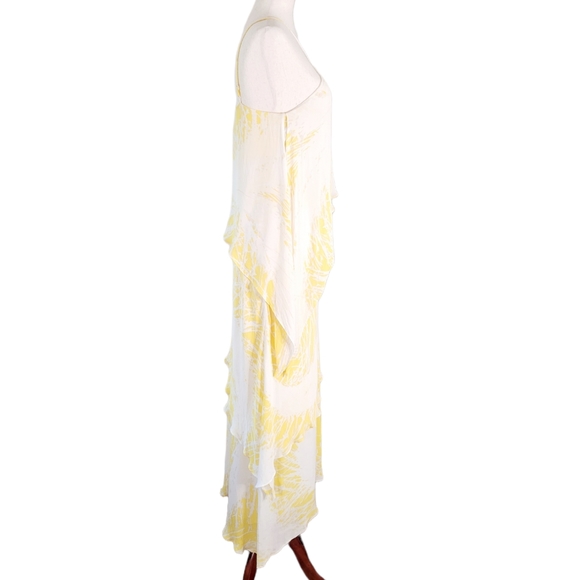 Halston Heritage Pure Silk Tiered Halter Maxi Dress in Yellow Ivory S - Picture 9 of 13